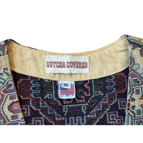 Gotcha Covered VTG Tapestry Vest Womens Sz Medium Kilim Western Whimsy 90s USA - Picture 2 of 8
